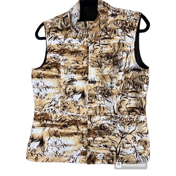 Chico's Zenergy Vest Womens Medium (Chico 1) Reversible Safari Design & Brown - Picture 1 of 8